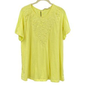 Soft Surroundings Angelwing Top‎ Embroidered Floral Keyhole Yellow Size Medium